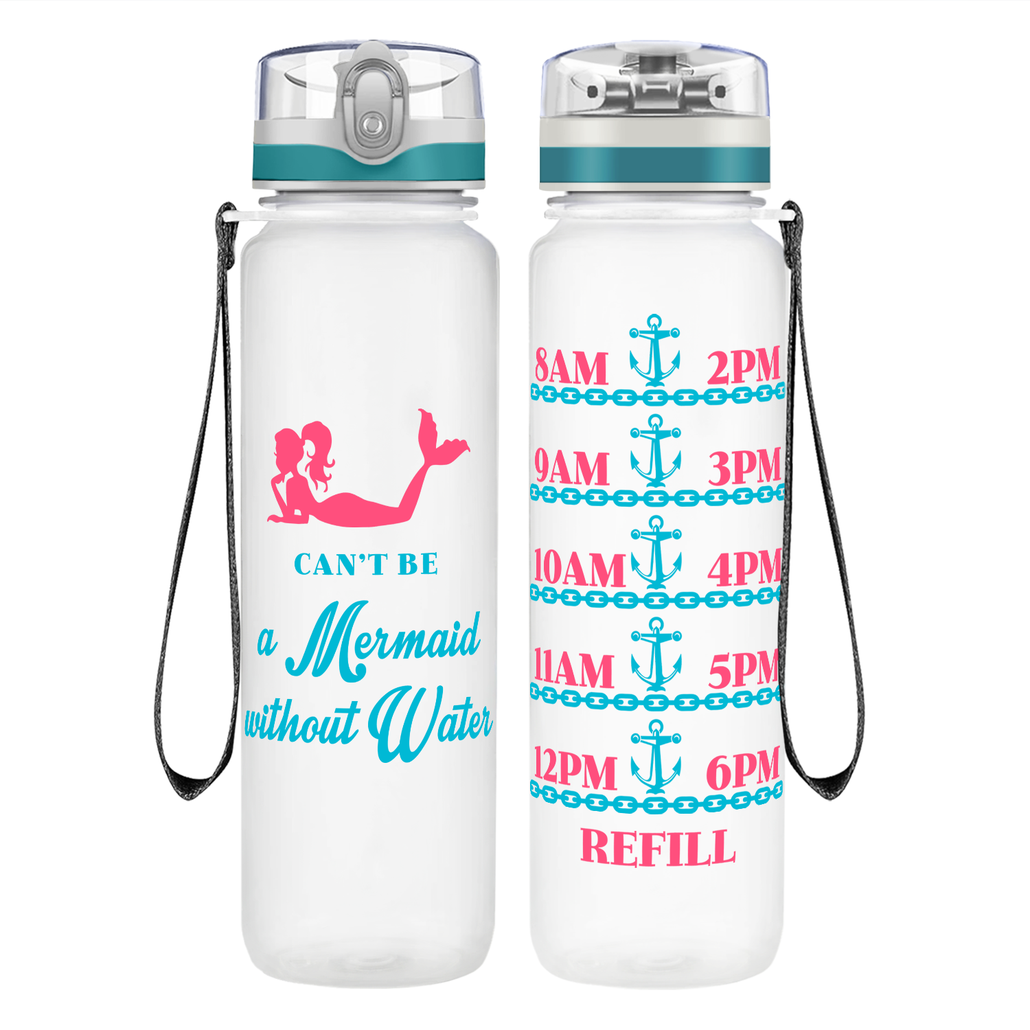 No Water, No Mermaid on 32 oz Motivational Tracking Water Bottle