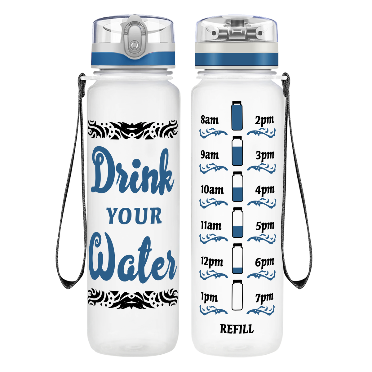 Drink Your Water Tribal on 32 oz Motivational Tracking Water Bottle