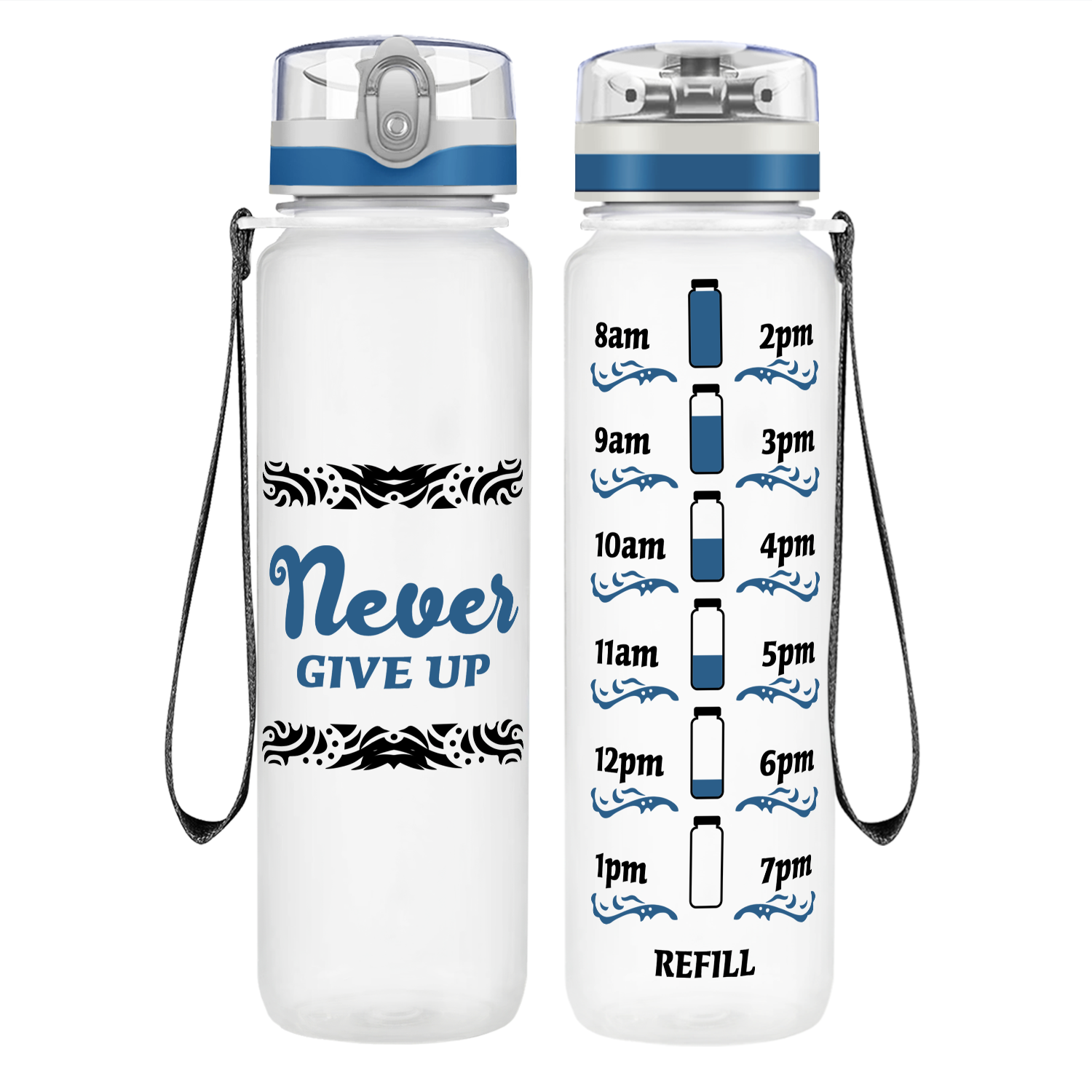 Never Give Up Tribal on 32 oz Motivational Tracking Water Bottle