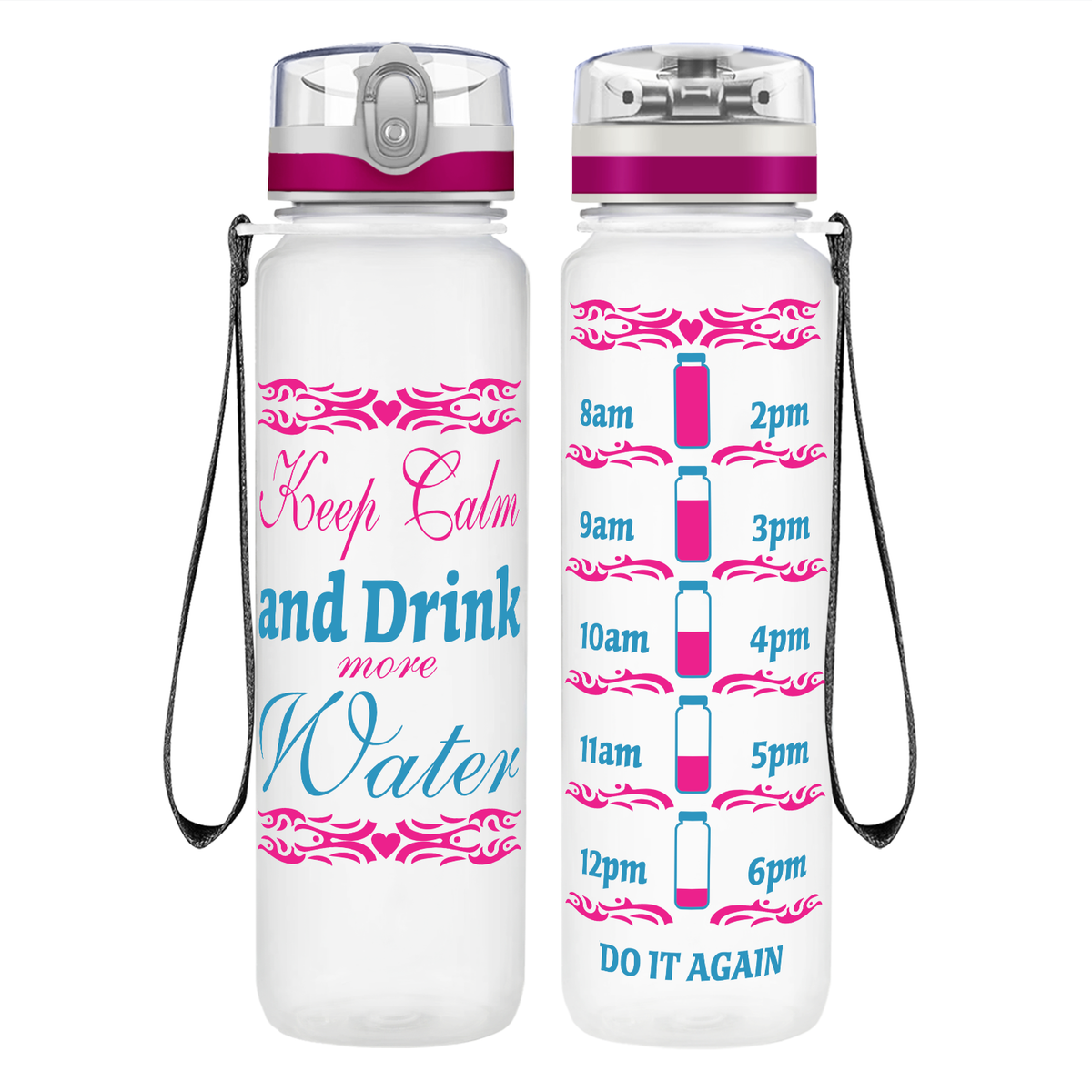 Keep Calm Drink Water Tribal Heart on 32 oz Motivational Tracking Water Bottle