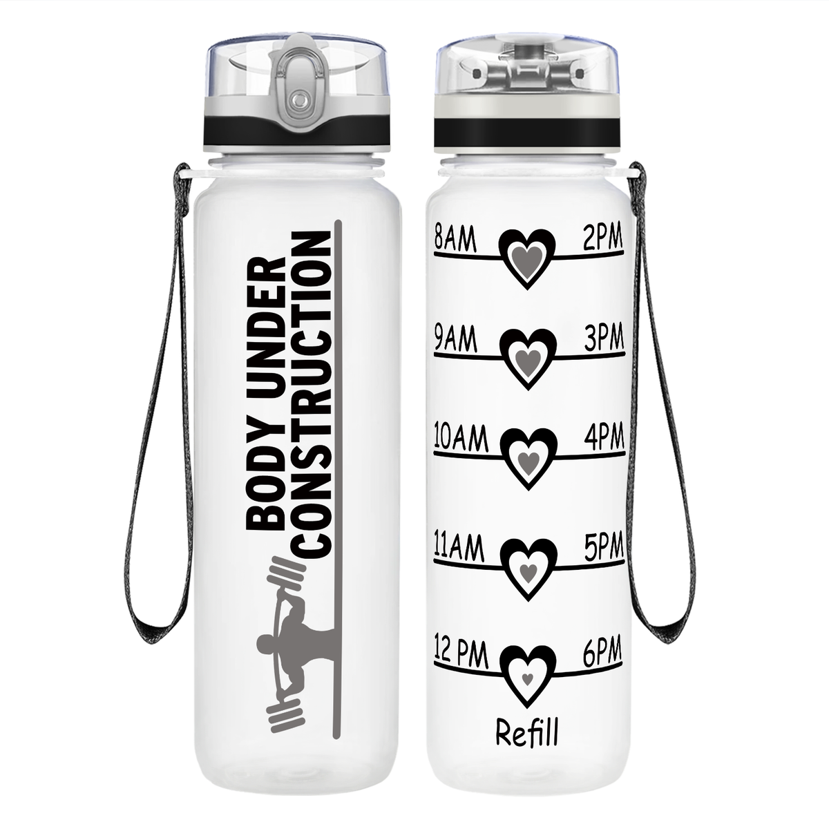 Gym Body Under Construction on 32 oz Motivational Tracking Water Bottle