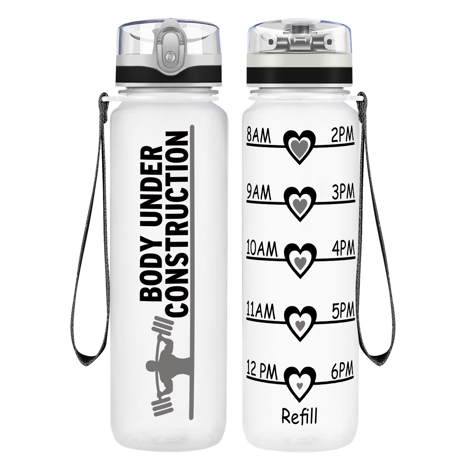 Gym Body Under Construction on 32 oz Motivational Tracking Water Bottle