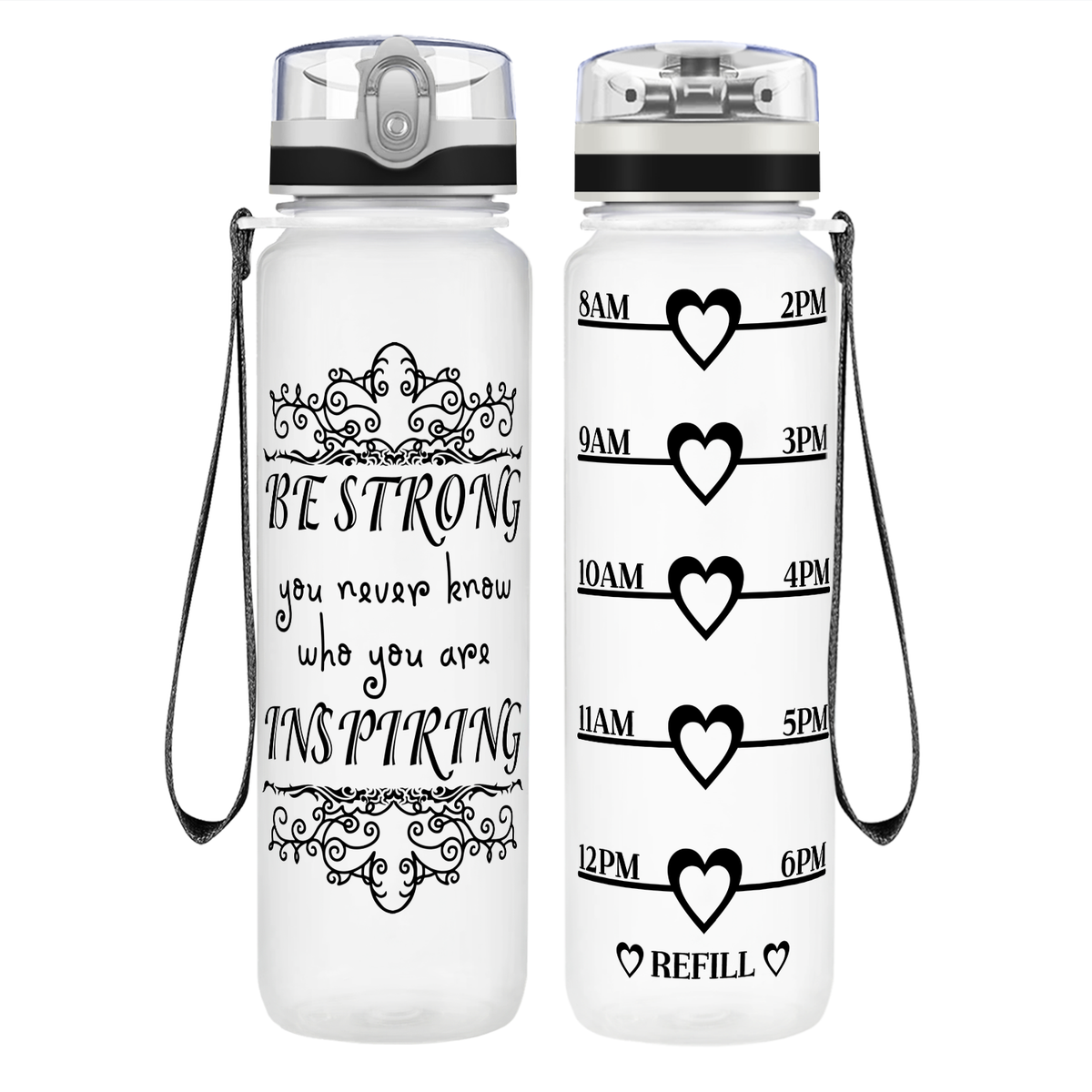 Be Strong on 32 oz Motivational Tracking Water Bottle