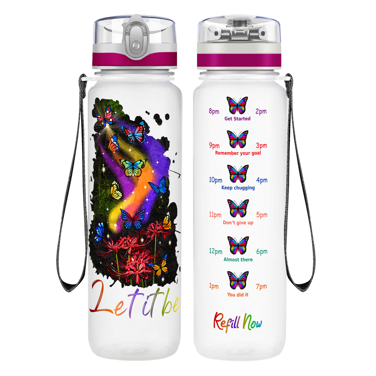 Let It Be Colorful Butterflies on 32 oz Motivational Tracking Water Bottle