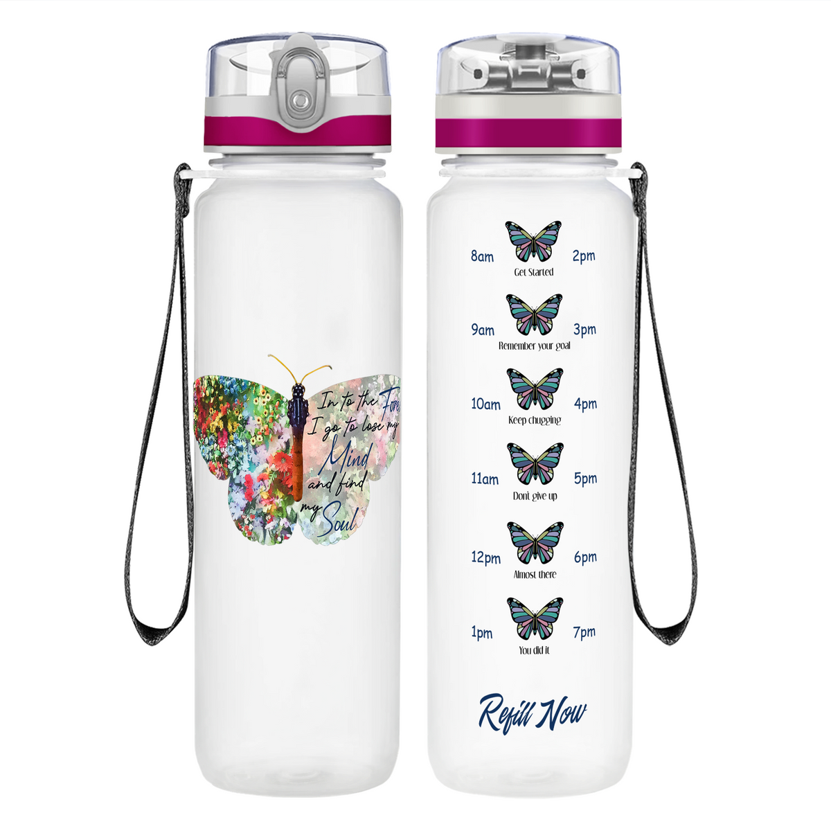 Mind and Soul Butterfly on 32 oz Motivational Tracking Water Bottle