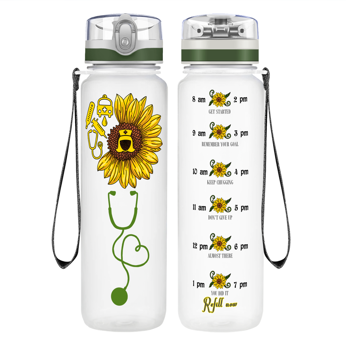 Nurse Sunflower on 32oz Motivational Tracking Water Bottle