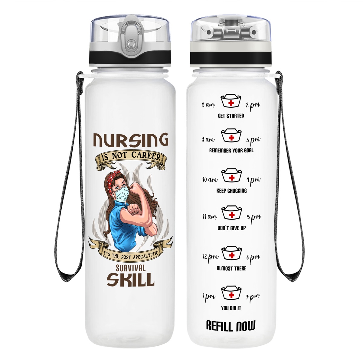 Survival Skill on 32oz Motivational Nurse Water Bottle
