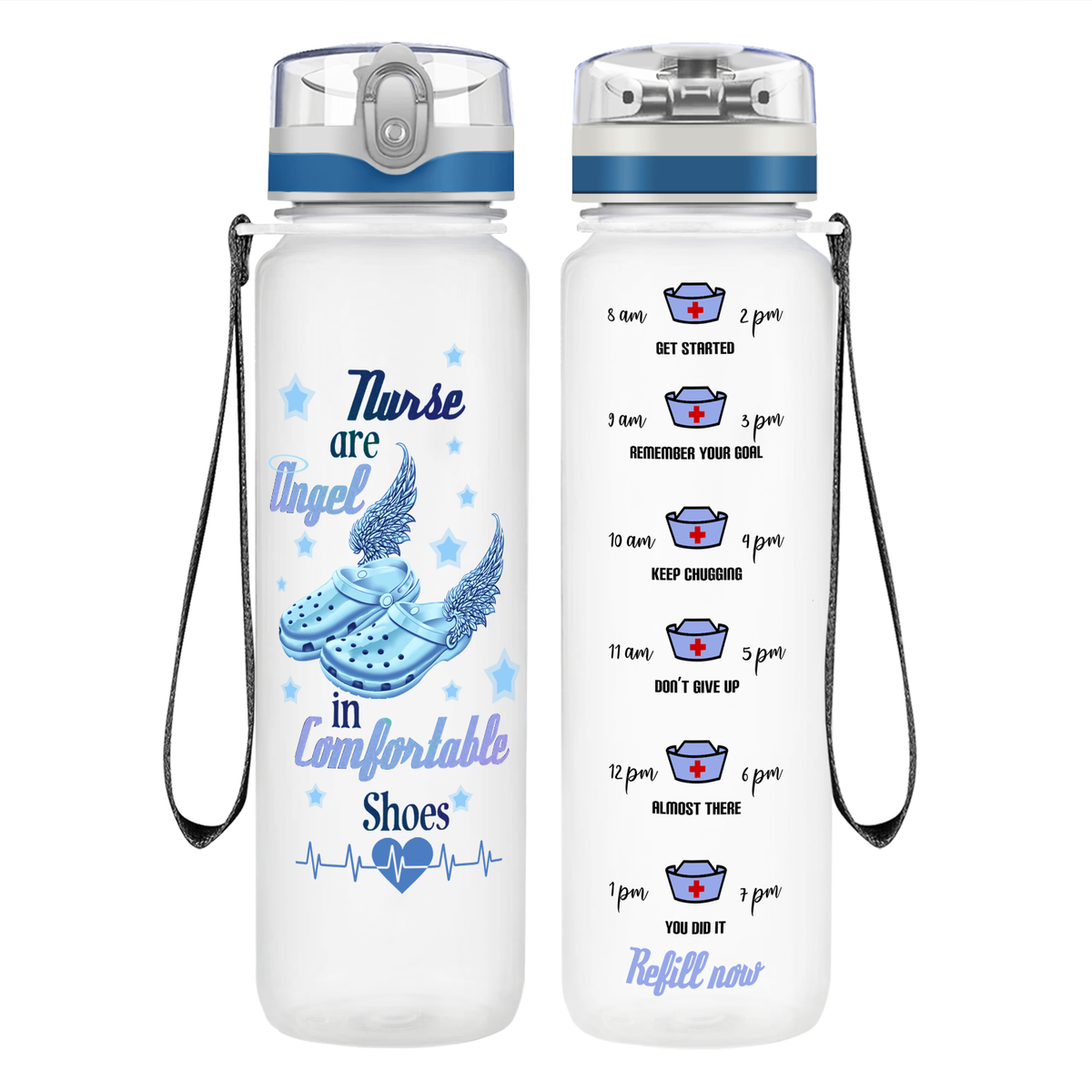 Nurses are Angel on 32oz Motivational Tracking Water Bottle