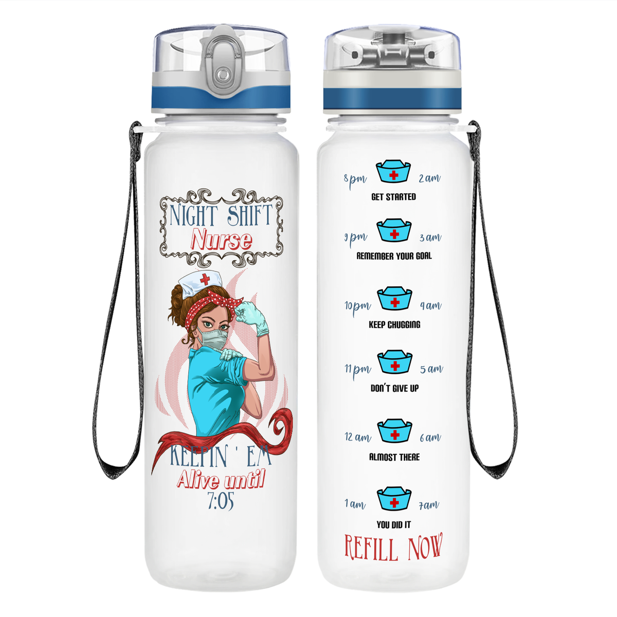 Night Shift Nurse on 32oz Motivational Tracking Water Bottle