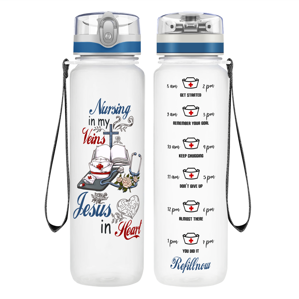 Nursing in my Veins on 32oz Motivational Tracking Water Bottle
