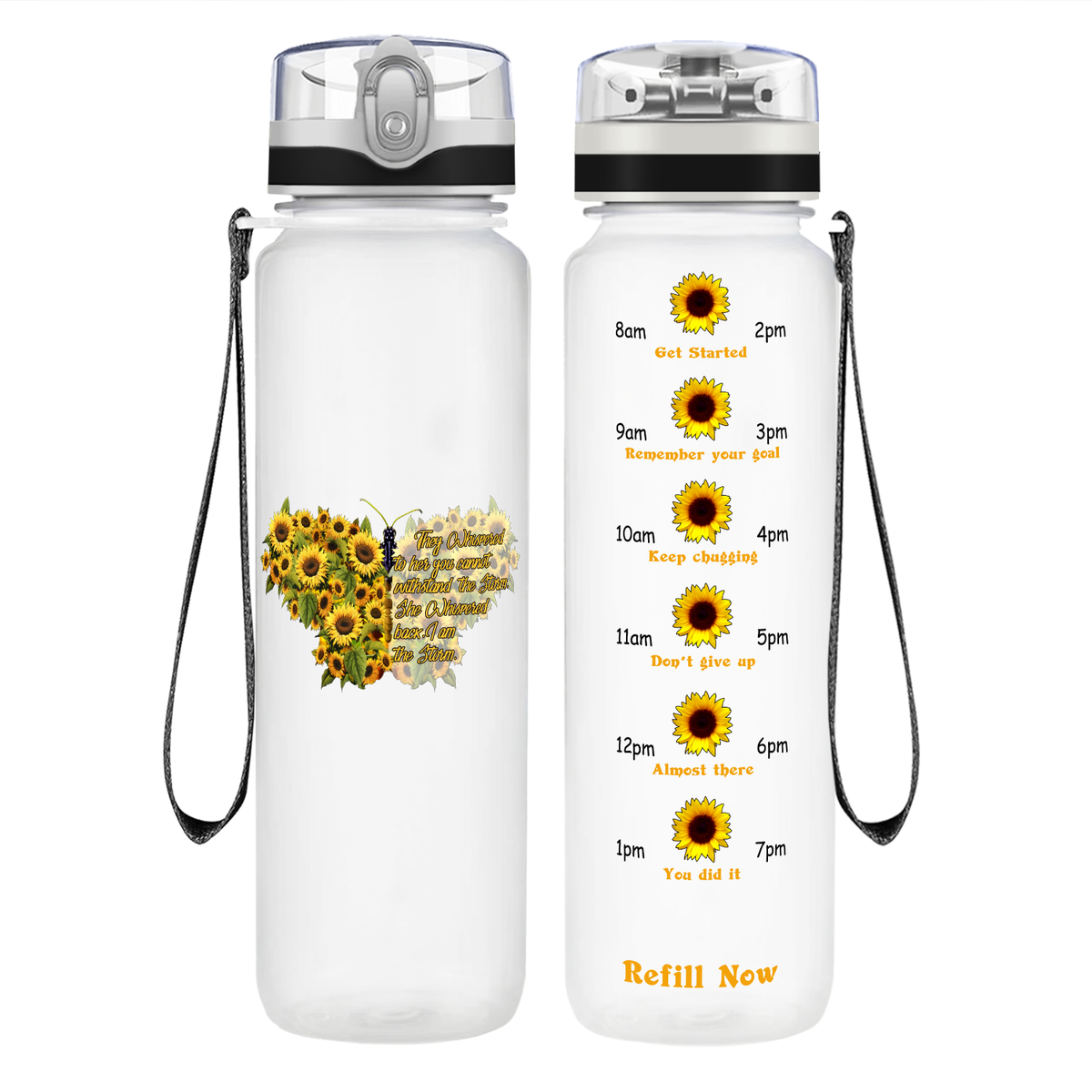 I Am The Storm Sunflower Butterfly on 32 oz Motivational Tracking Water Bottle
