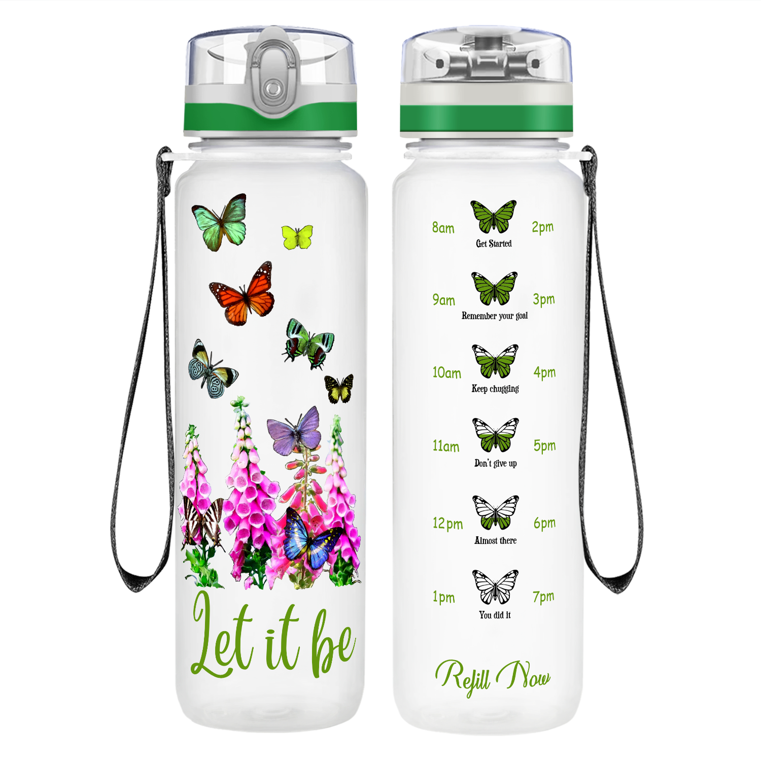 Butterfly Garden Let It Be on 32 oz Motivational Tracking Water Bottle