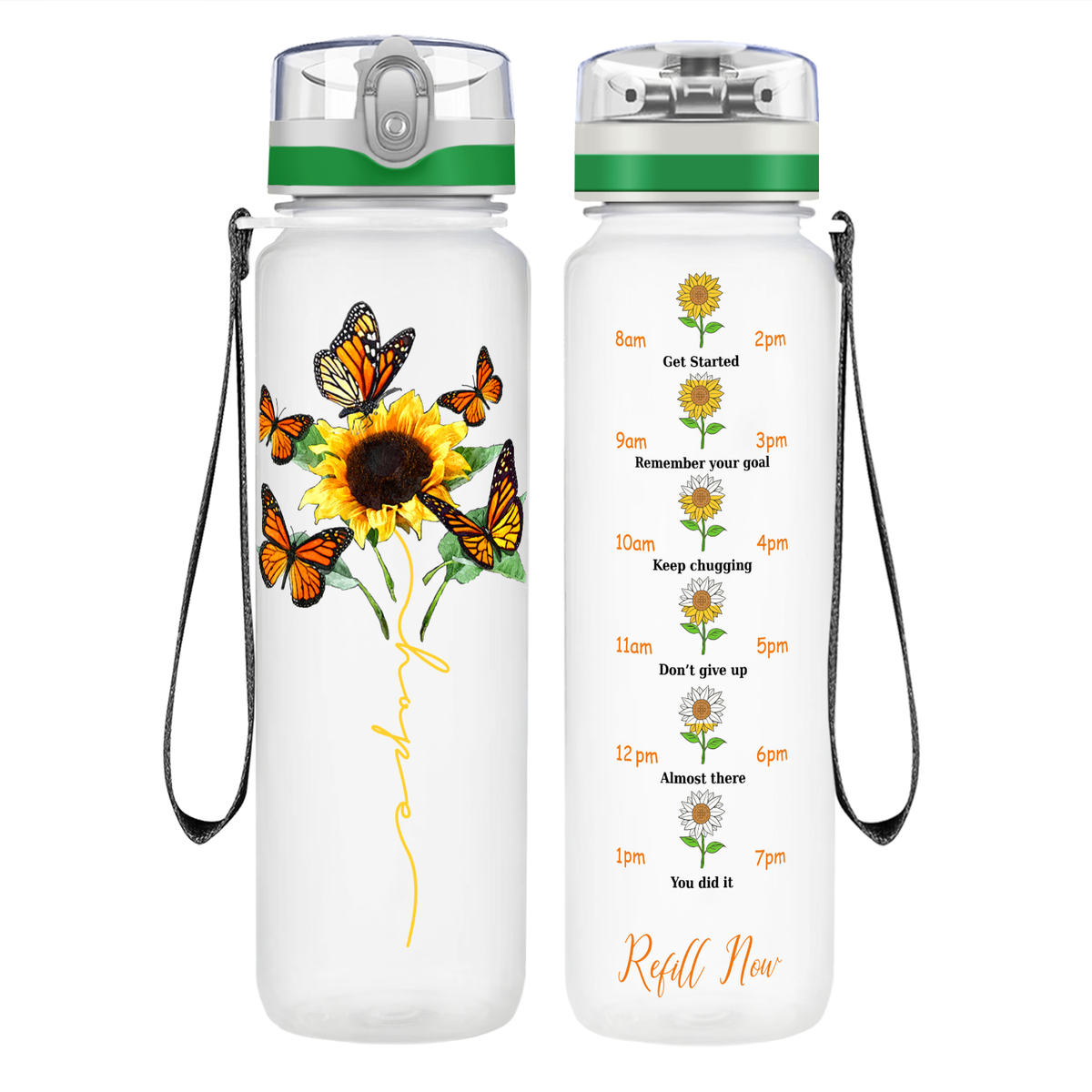 Butterfly Hope on 32 oz Motivational Tracking Water Bottle