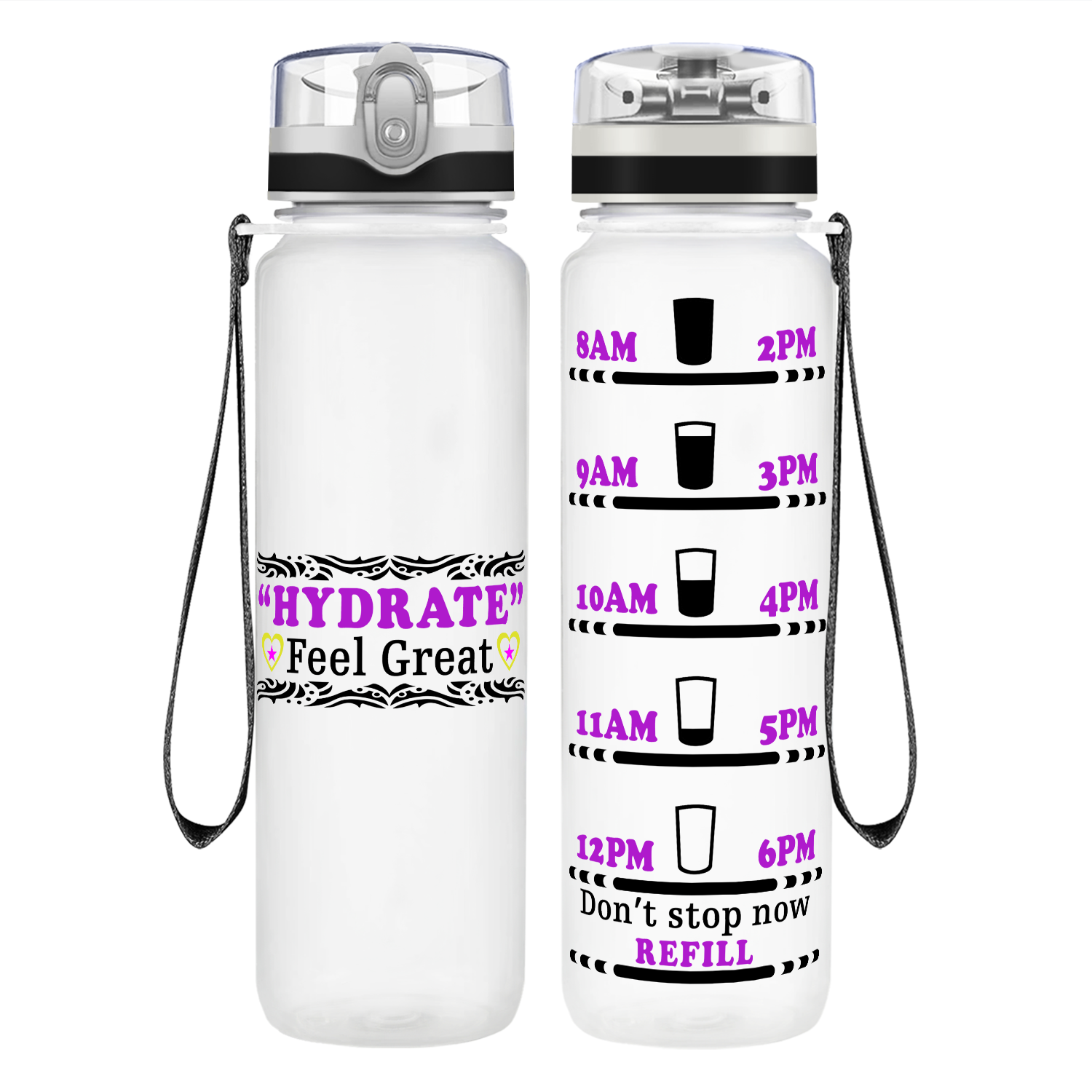 Hydrate to Feel Great on 32 oz Motivational Tracking Water Bottle