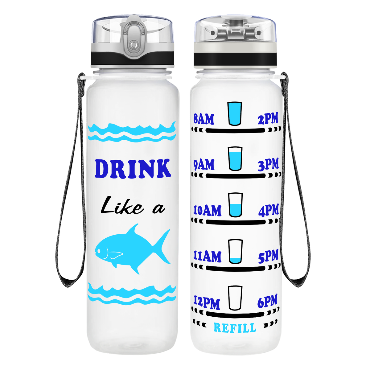 Drink Like Fish on 32 oz Motivational Tracking Water Bottle