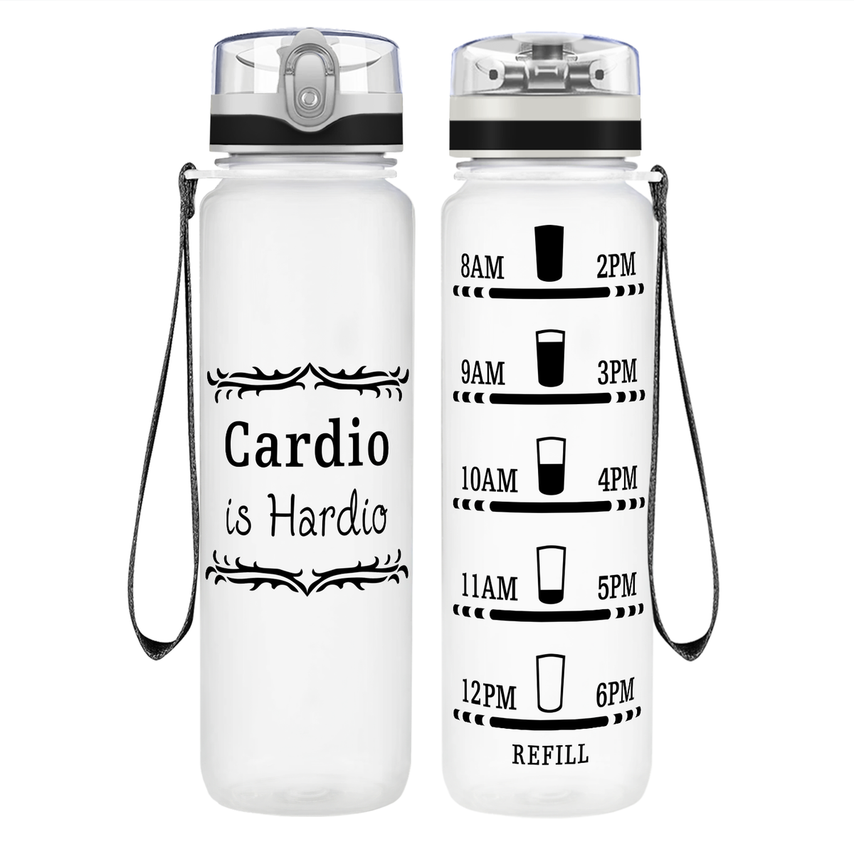 Cardio is Hardio on 32 oz Motivational Tracking Water Bottle