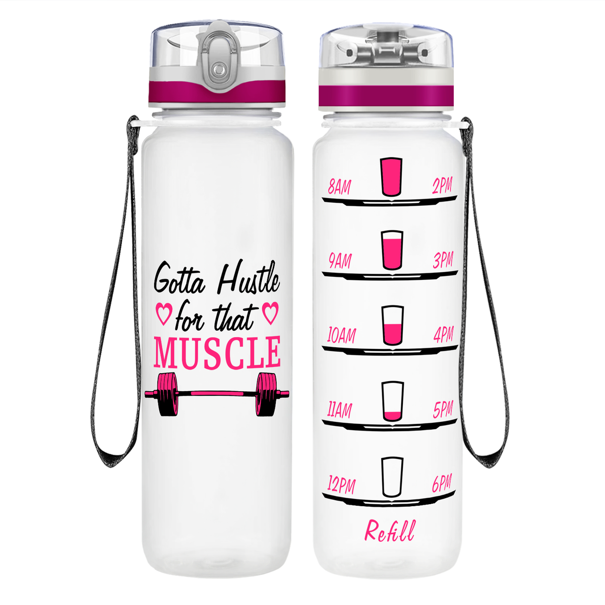 Heart Hustle For Muscle on 32 oz Motivational Tracking Water Bottle