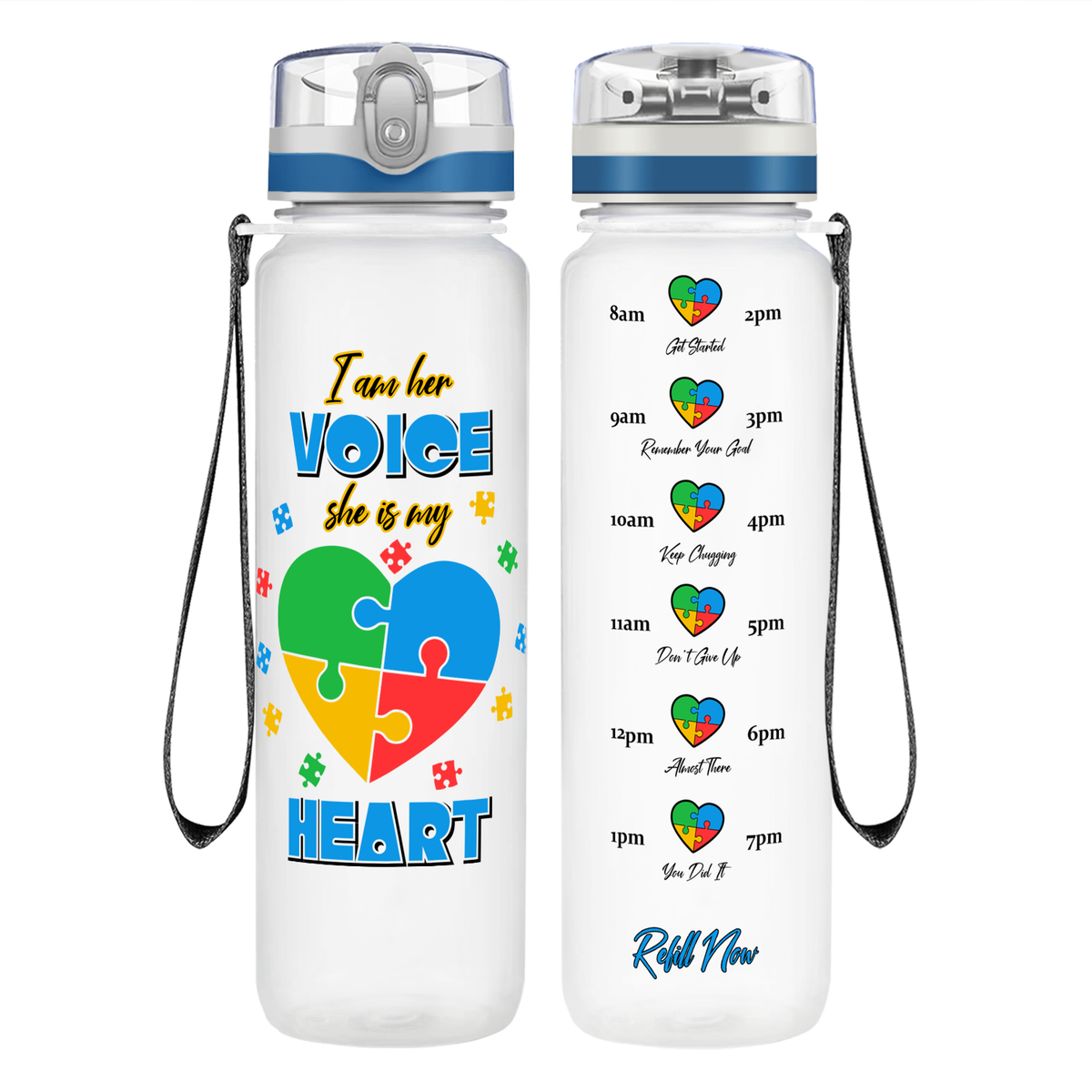 She is My Heart Autism Puzzle on 32 oz Motivational Tracking Water Bottle