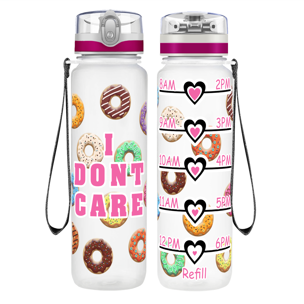 I Donut Care on 32 oz Motivational Tracking Water Bottle
