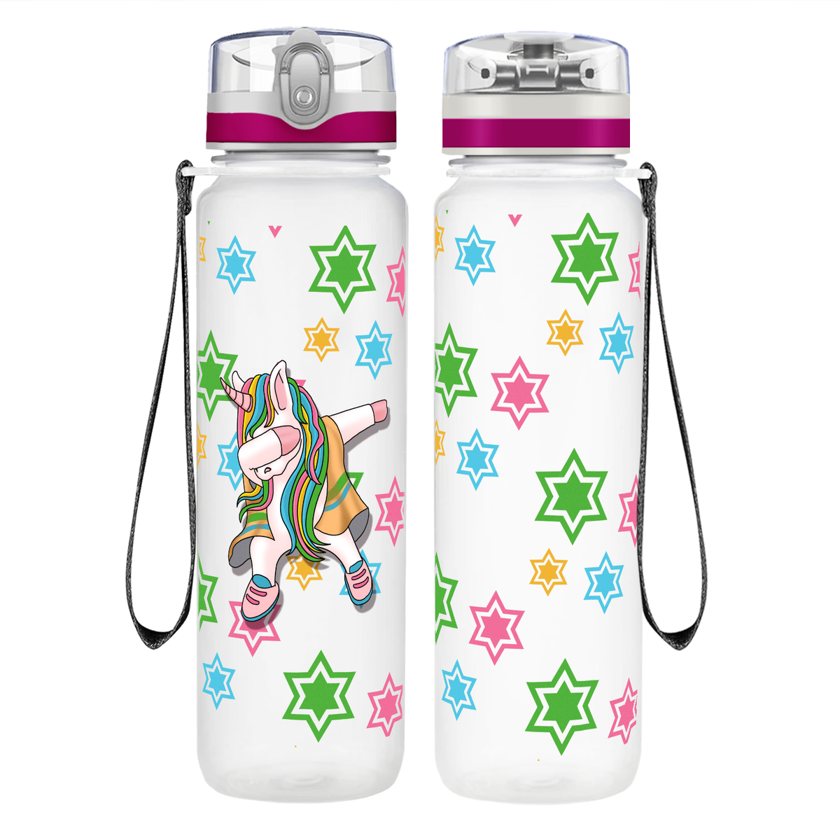 Dancing Unicorn on 32 oz Motivational Tracking Water Bottle