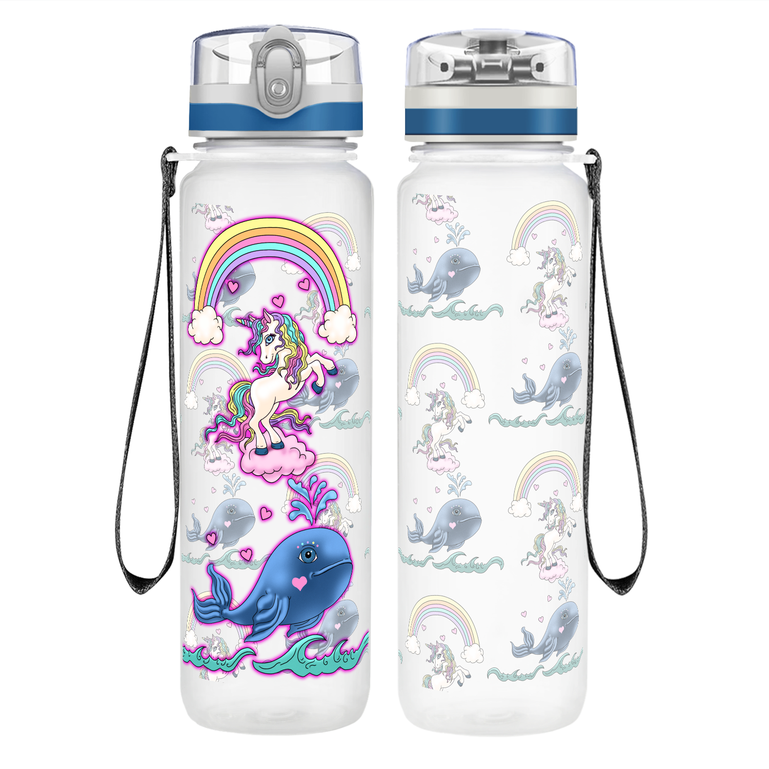 Unicorn Narwhal Love on 32 oz Motivational Tracking Water Bottle