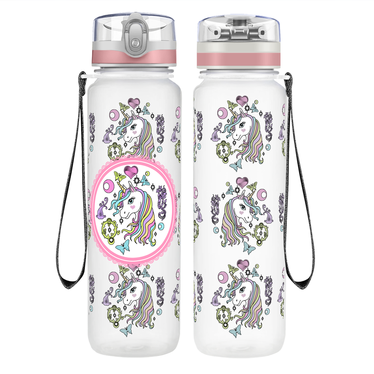 Pretty Unicorn on 32 oz Motivational Tracking Water Bottle