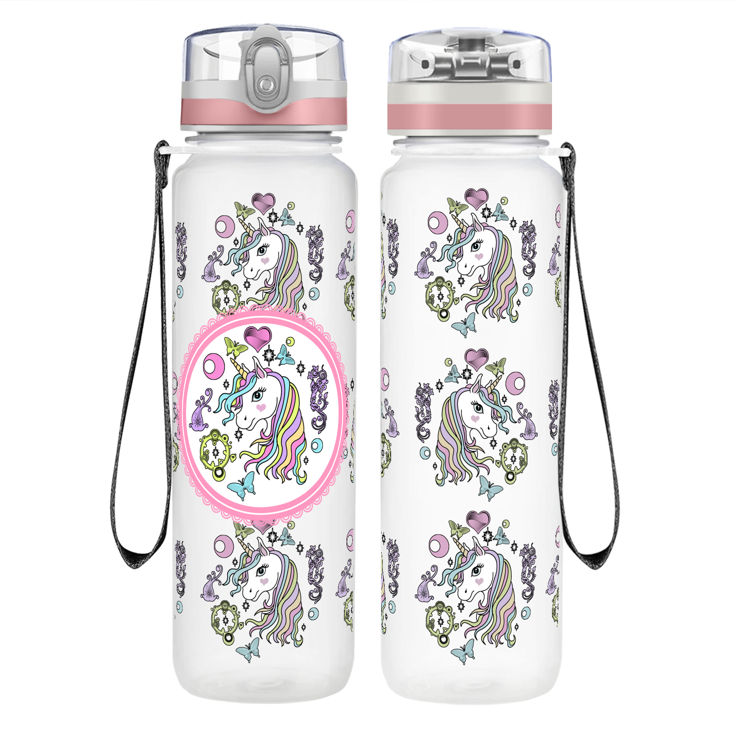 Pretty Unicorn on 32 oz Motivational Tracking Water Bottle