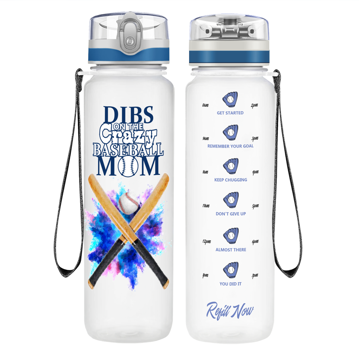 Dibs on the Baseball Mom on 32 oz Motivational Tracking Water Bottle