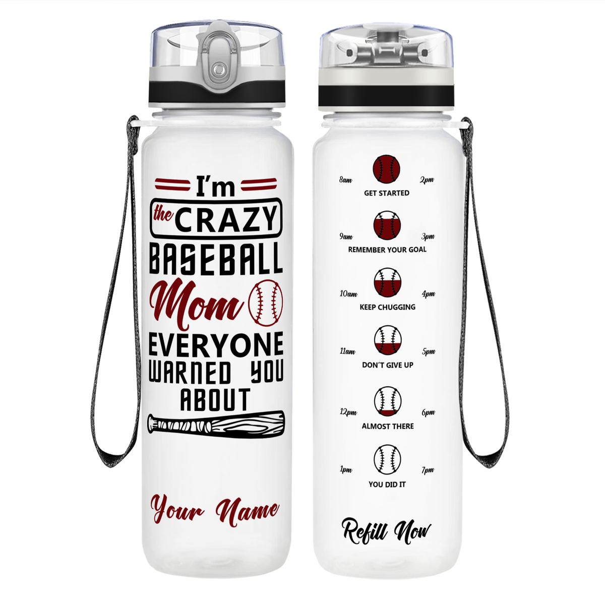Personalized I'm the Crazy Baseball Mom on 32 oz Motivational Tracking Water Bottle