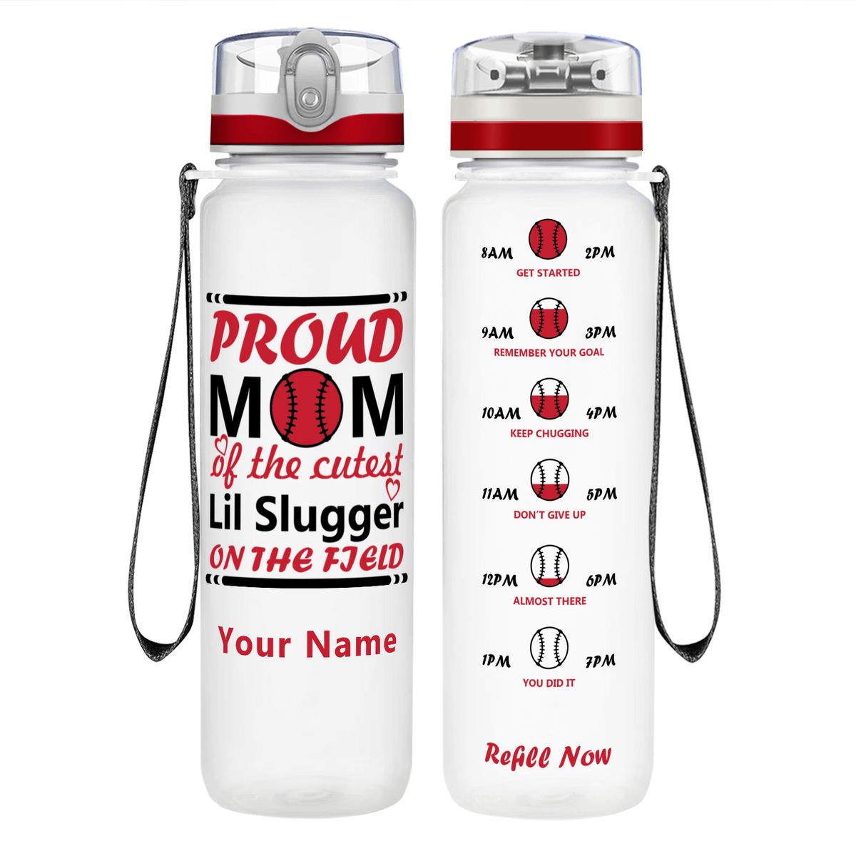 Personalized Proud Baseball Mom on 32 oz Motivational Tracking Water Bottle