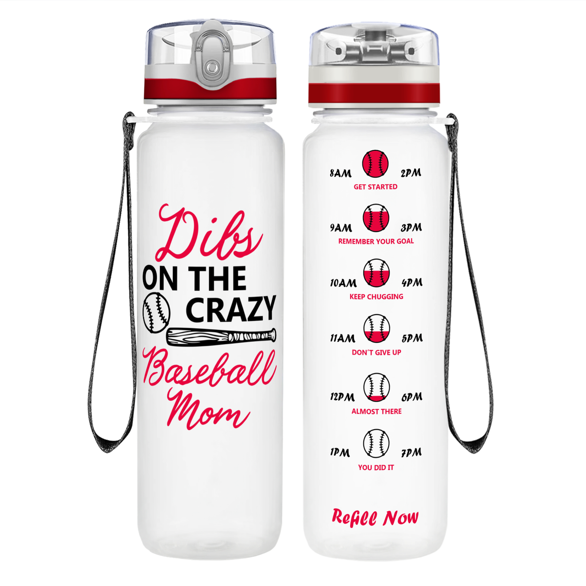 Crazy Baseball Mom on 32 oz Motivational Tracking Water Bottle