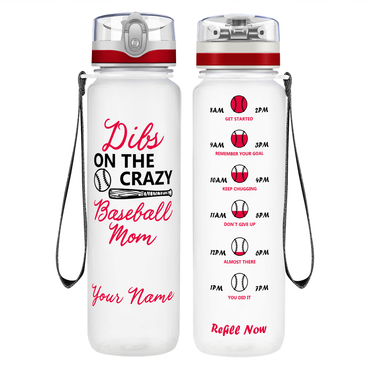 Personalized Crazy Baseball Mom on 32 oz Motivational Tracking Water Bottle