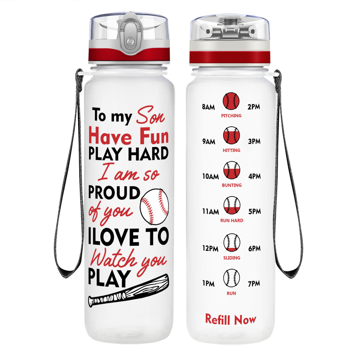 Play Hard Son Baseball on 32 oz Motivational Tracking Water Bottle