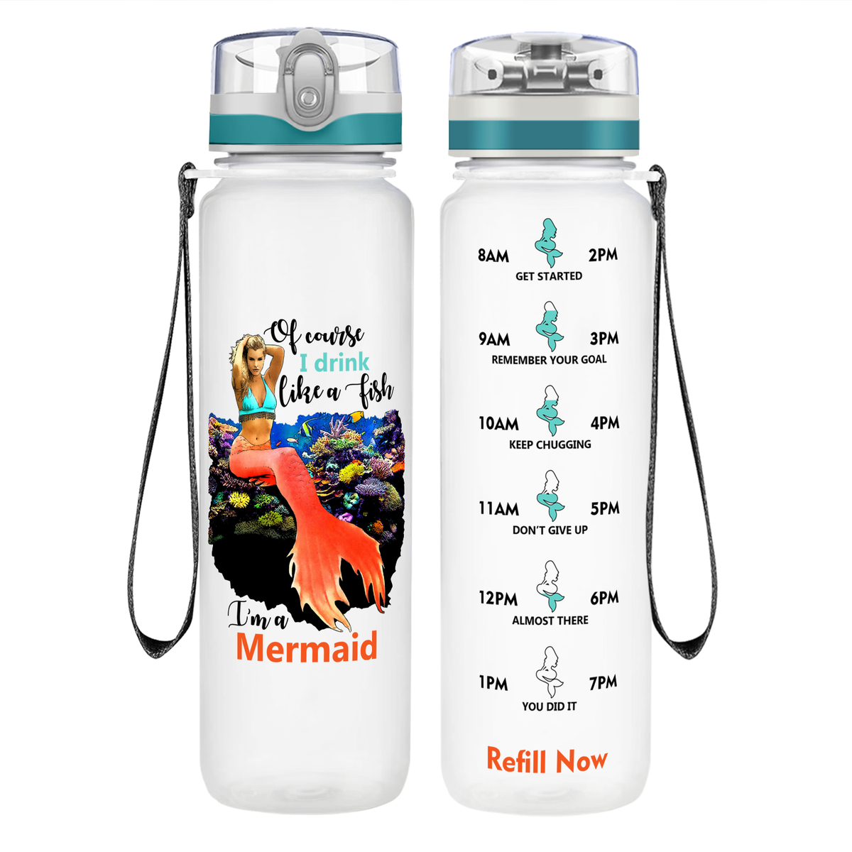 I Drink Like a Fish on 32 oz Motivational Tracking Water Bottle
