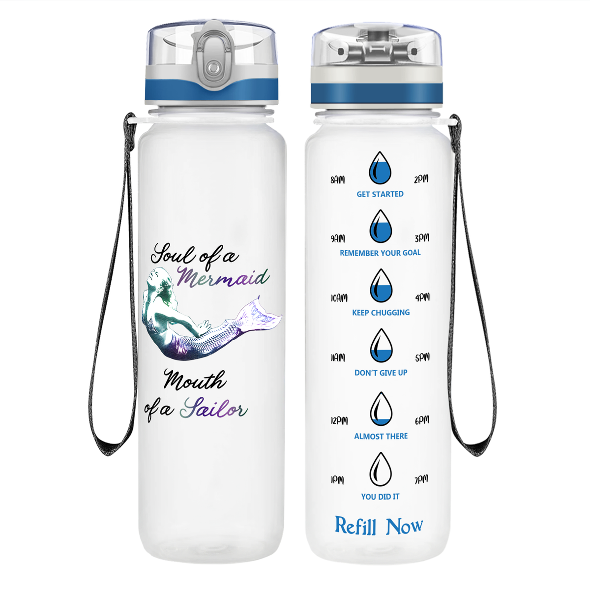 Soul of a Mermaid on 32 oz Motivational Tracking Water Bottle