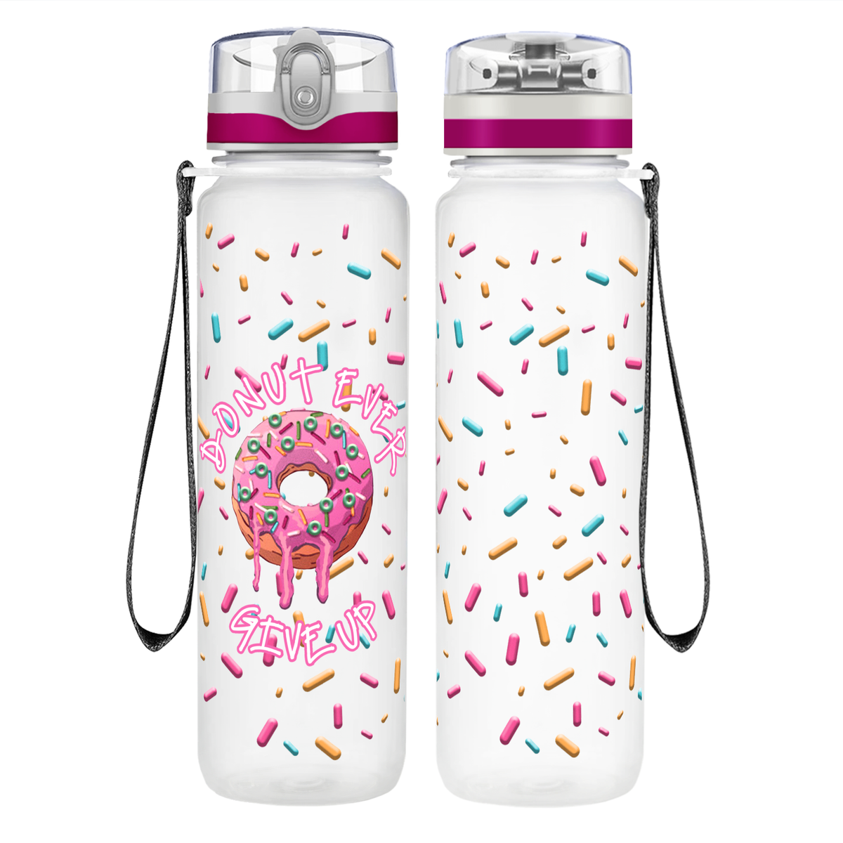 Donut Ever Give Up with Sprinkles on 32 oz Water Bottle