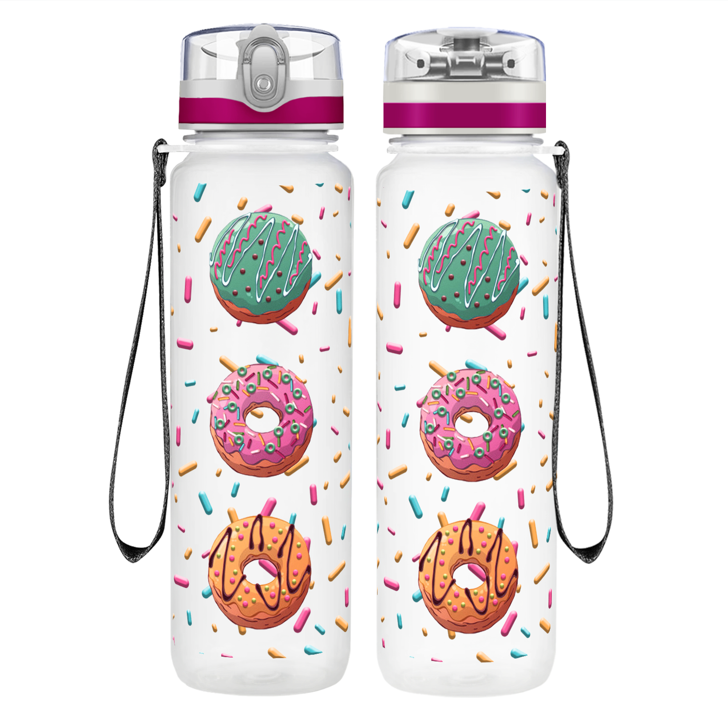 Frosted Donuts on 32 oz Motivational Tracking Water Bottle