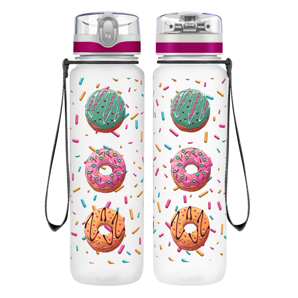 Frosted Donuts on 32 oz Motivational Tracking Water Bottle