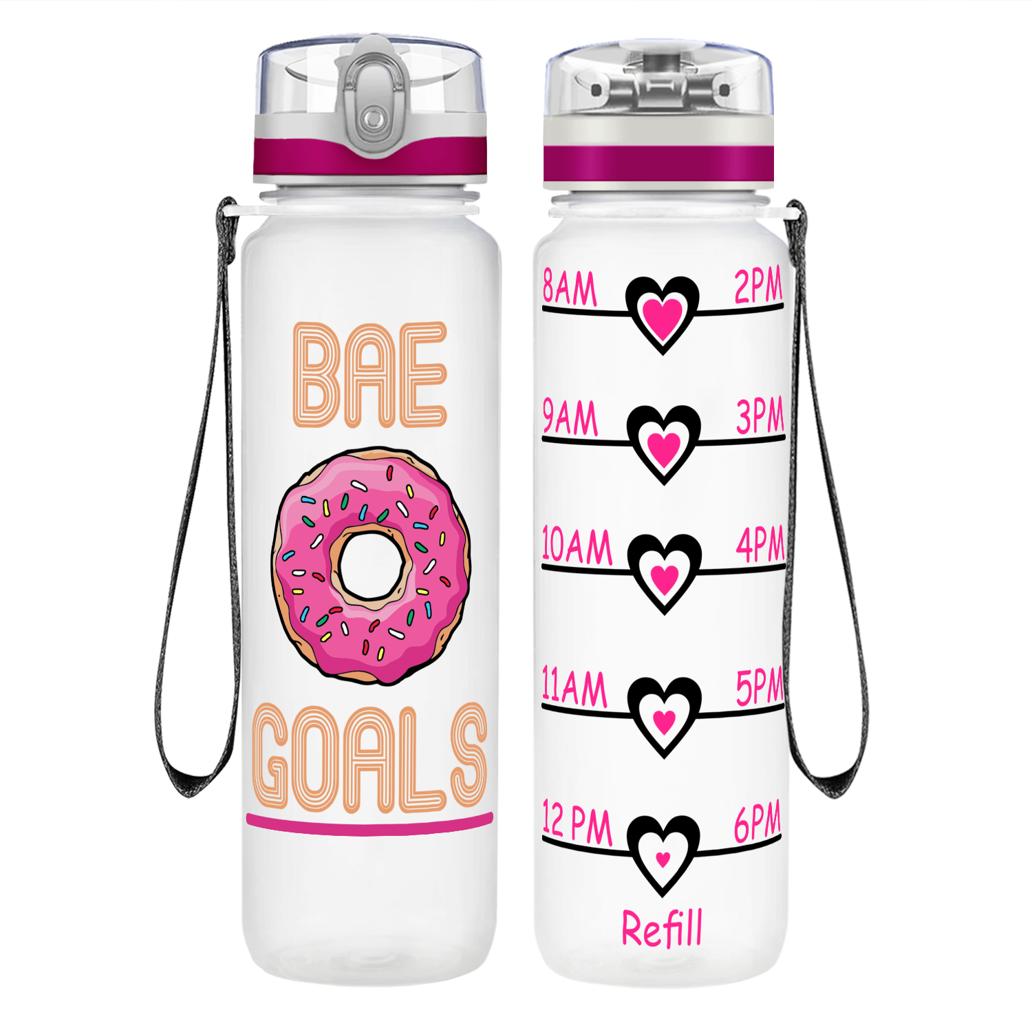 Bae Goals Donuts on 32 oz Motivational Tracking Water Bottle