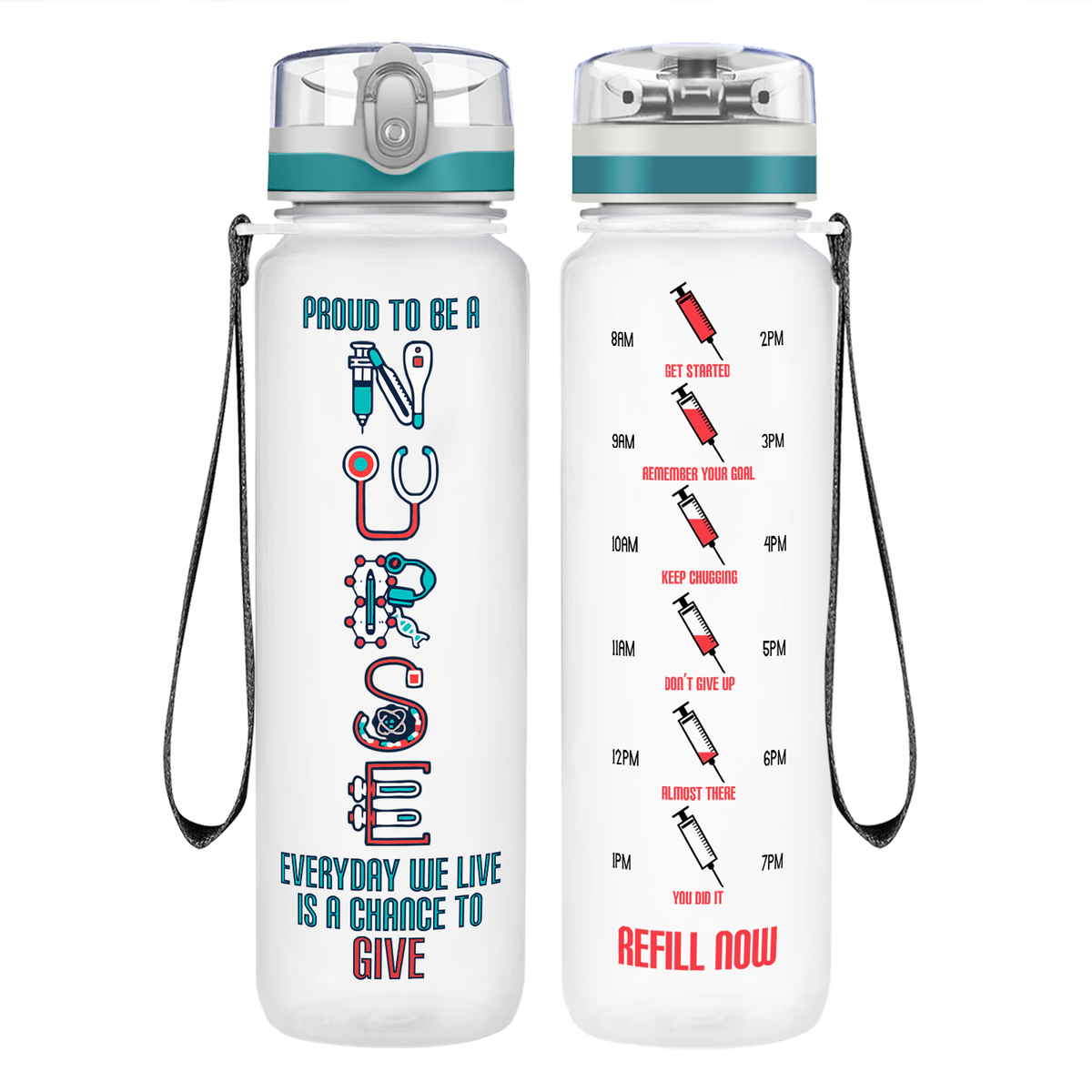 Proud to be a Nurse on 32oz Motivational Tracking Water Bottle