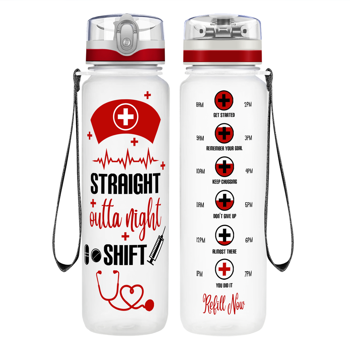 Straight Outta Night Shift on 32oz Motivational Nurse Water Bottle