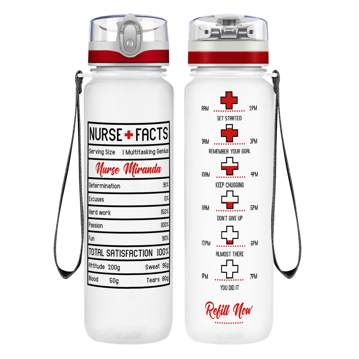 Personalized Nurse Facts on 32oz Motivational Tracking Water Bottle