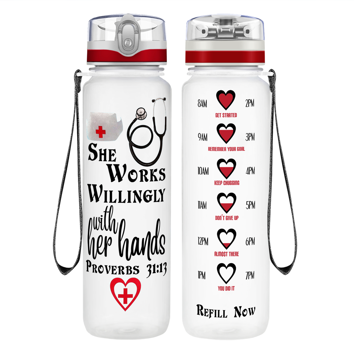 She Works Willingly with Her Hands on 32oz Motivational Nurse Water Bottle