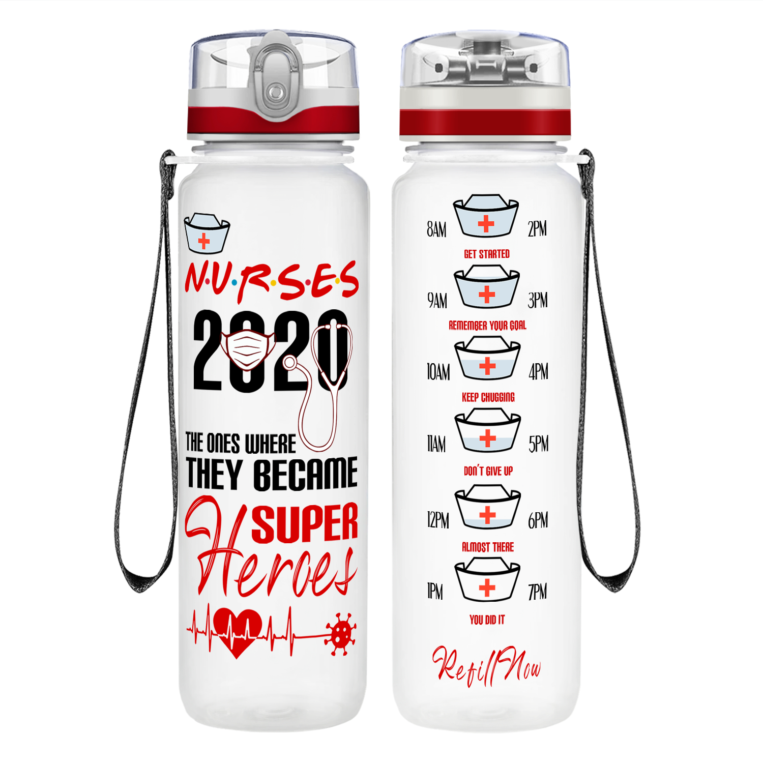 Nurses 2020 Where They Became Super Heroes Motivational Tracking Water Bottle