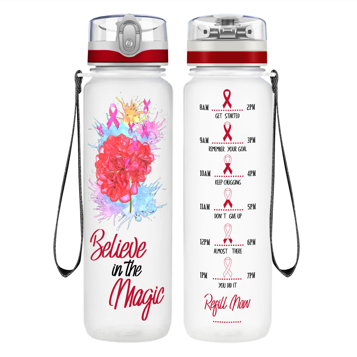Believe in the Magic on 32 oz Motivational Tracking Water Bottle