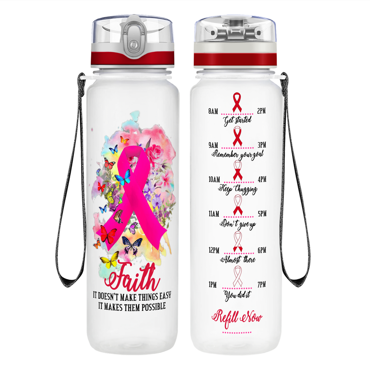 Faith It Doesn’t Make Things Easy on 32 oz Motivational Tracking Water Bottle