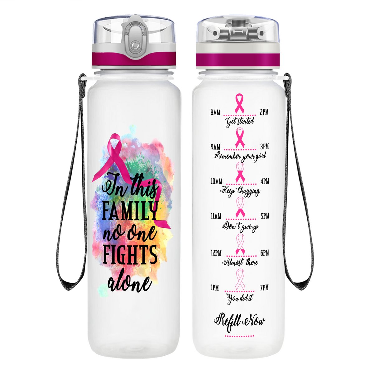 In this Family No One Fights Alone on 32 oz Motivational Tracking Water Bottle
