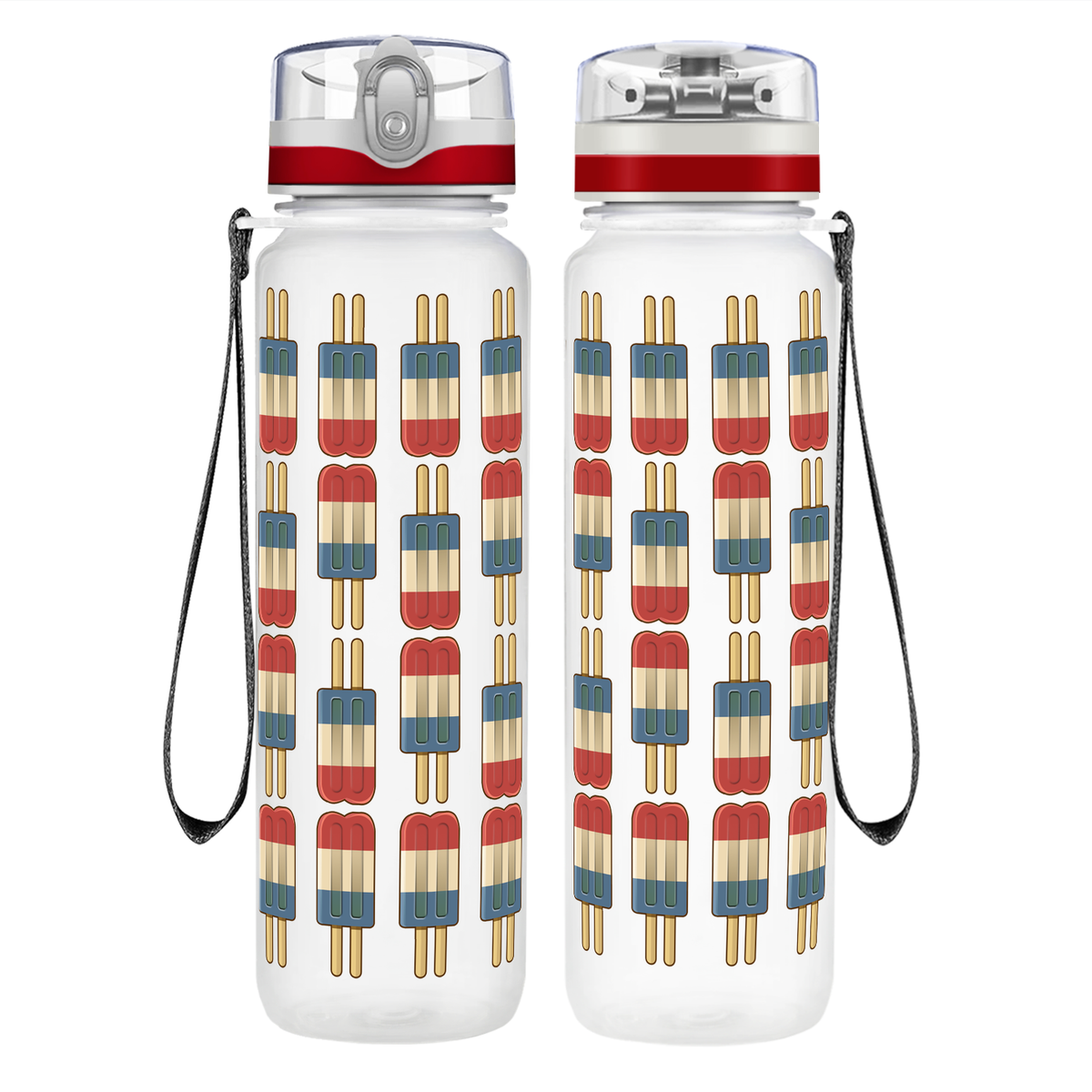 Red White Blue Popsicles on 32 oz Motivational Tracking Water Bottle