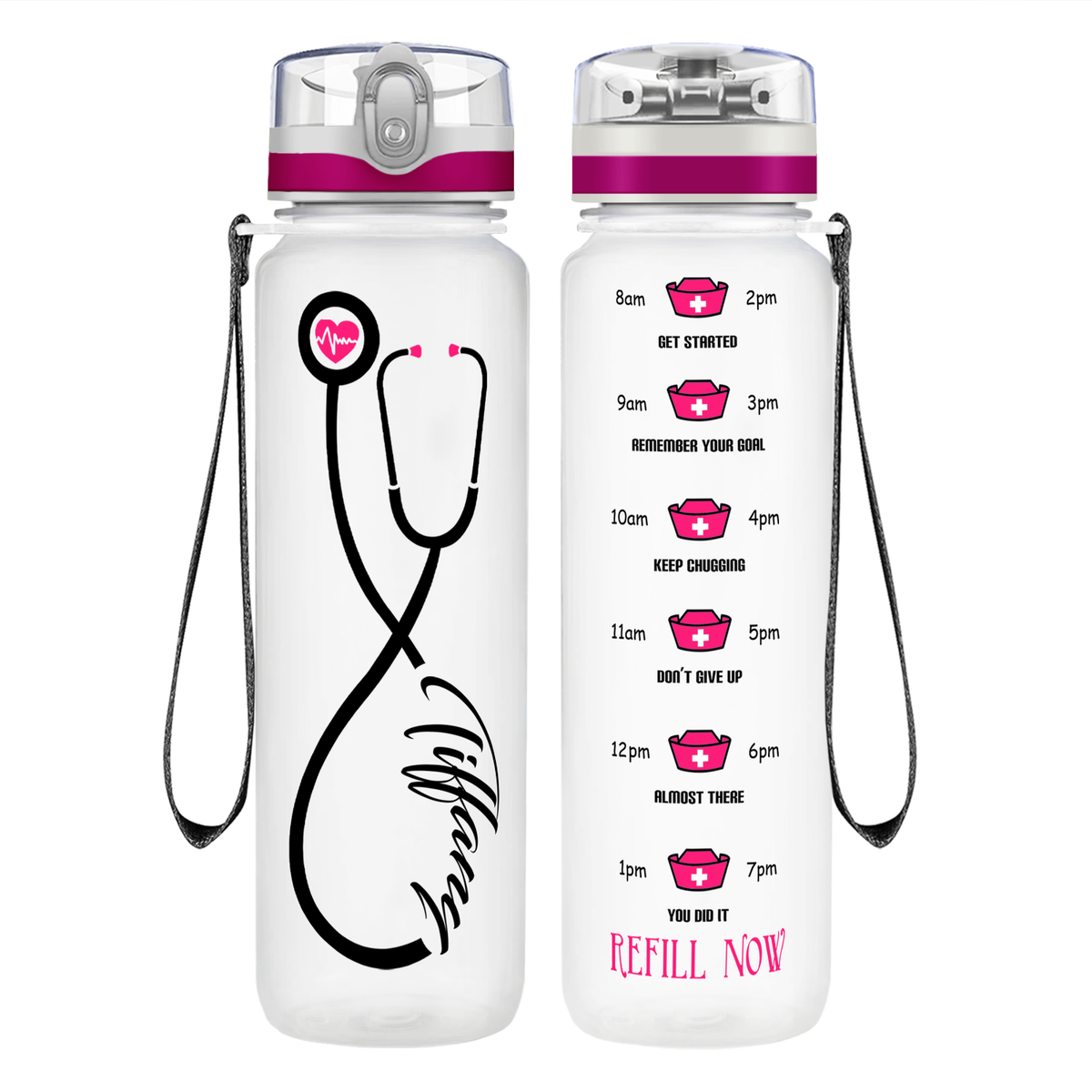 Personalized Nurse Stethoscope Pink on 32oz Water Bottle