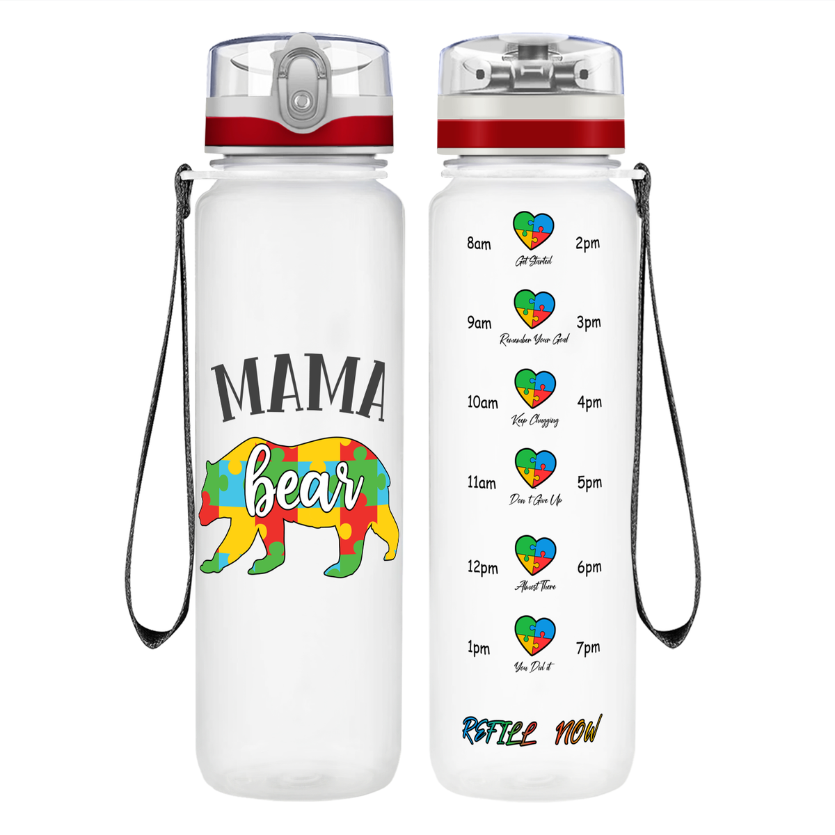Autism Mama Bear on 32 oz Motivational Tracking Water Bottle